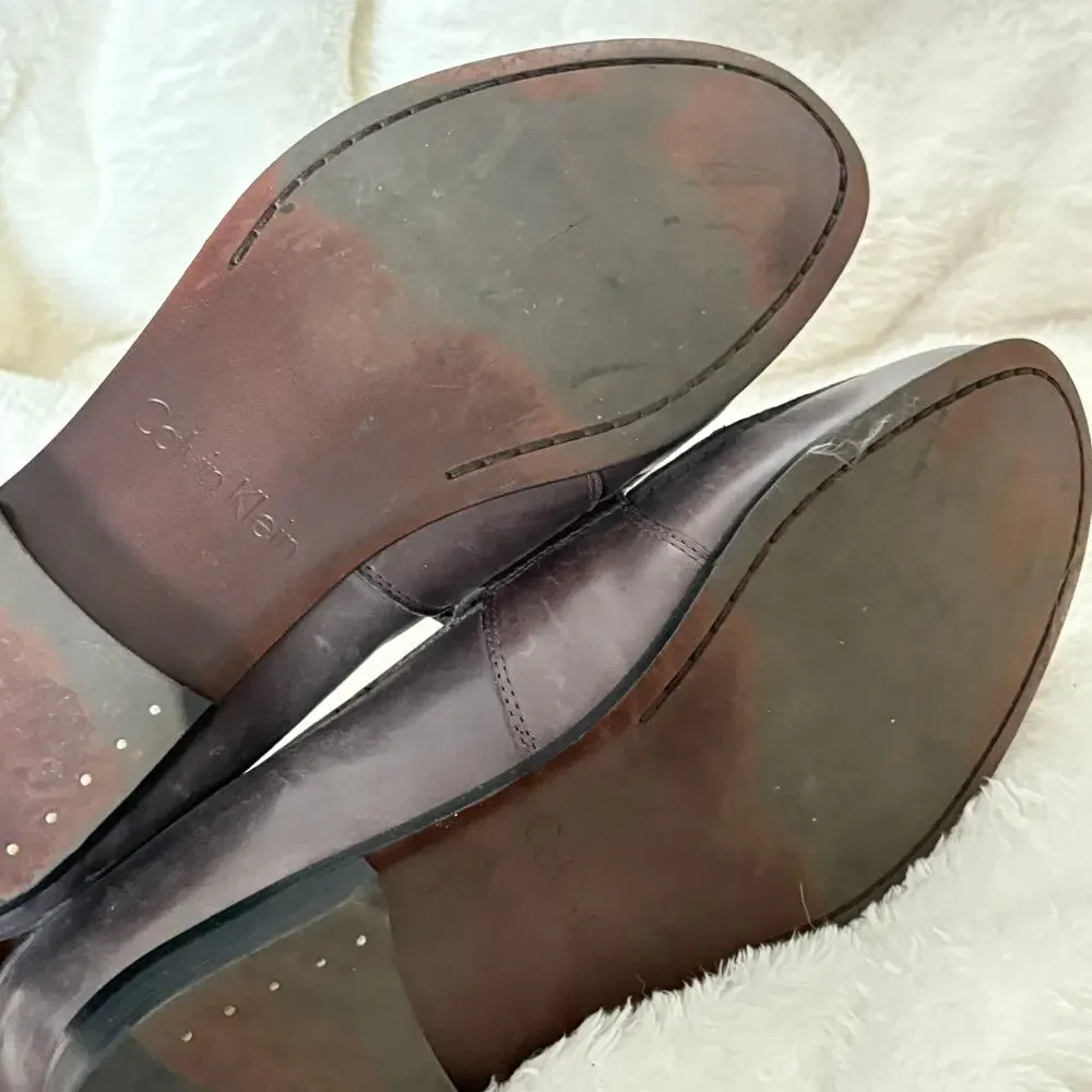 Calvin Klein Mens Loafers 10.5 Gray Leather Dress Shoes Career Work